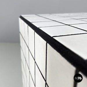 Coffee table with white stoneware tiles and black grout, 2023