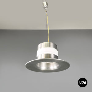 Chandelier in aluminum and white glass, 1970s