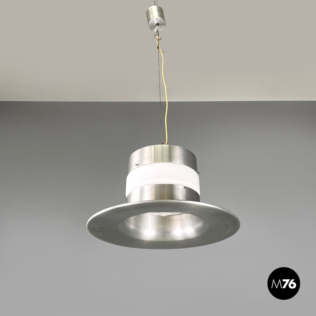 Chandelier in aluminum and white glass, 1970s