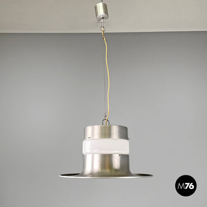 Chandelier in aluminum and white glass, 1970s