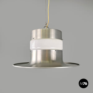 Chandelier in aluminum and white glass, 1970s
