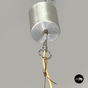 Chandelier in aluminum and white glass, 1970s