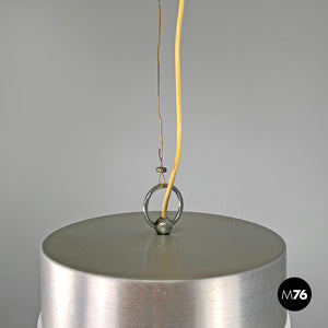 Chandelier in aluminum and white glass, 1970s
