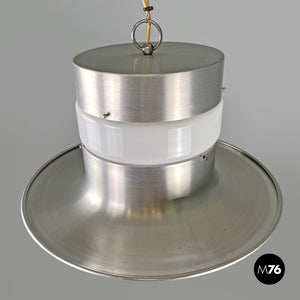 Chandelier in aluminum and white glass, 1970s