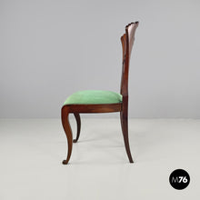 画像をギャラリービューアに読み込む, Chair in decorated wood and green fabric, early 1800s
