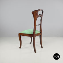 画像をギャラリービューアに読み込む, Chair in decorated wood and green fabric, early 1800s
