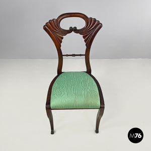 Chair in decorated wood and green fabric, early 1800s