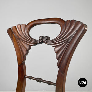 Chair in decorated wood and green fabric, early 1800s