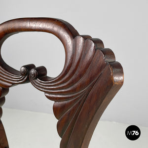 Chair in decorated wood and green fabric, early 1800s