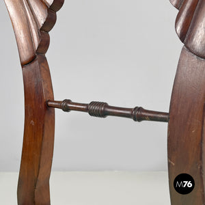 Chair in decorated wood and green fabric, early 1800s