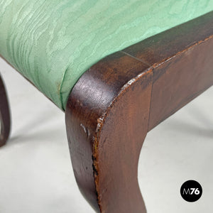 Chair in decorated wood and green fabric, early 1800s