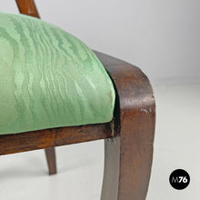 画像をギャラリービューアに読み込む, Chair in decorated wood and green fabric, early 1800s
