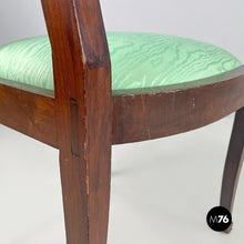 画像をギャラリービューアに読み込む, Chair in decorated wood and green fabric, early 1800s
