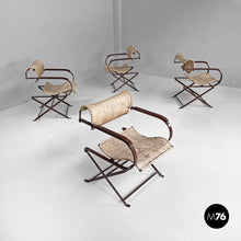 Load image into Gallery viewer, Folding chairs in straw and brown metal, 2000s
