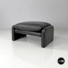 将图片加载到图库查看器，Black leather pouf Maralunga by Vico Magistretti for Cassina, 1970s
