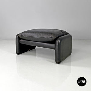 Black leather pouf Maralunga by Vico Magistretti for Cassina, 1970s