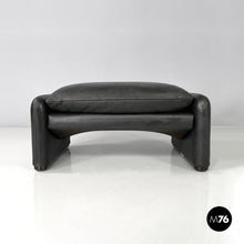 将图片加载到图库查看器，Black leather pouf Maralunga by Vico Magistretti for Cassina, 1970s
