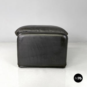 Black leather pouf Maralunga by Vico Magistretti for Cassina, 1970s