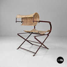 Load image into Gallery viewer, Folding chairs in straw and brown metal, 2000s
