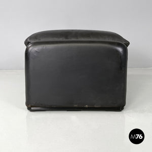 Black leather pouf Maralunga by Vico Magistretti for Cassina, 1970s