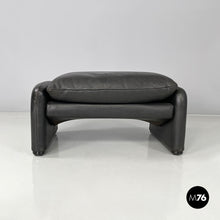 将图片加载到图库查看器，Black leather pouf Maralunga by Vico Magistretti for Cassina, 1970s
