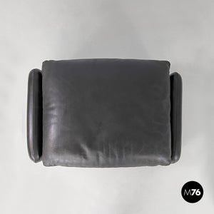 Black leather pouf Maralunga by Vico Magistretti for Cassina, 1970s