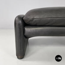 画像をギャラリービューアに読み込む, Black leather pouf Maralunga by Vico Magistretti for Cassina, 1970s
