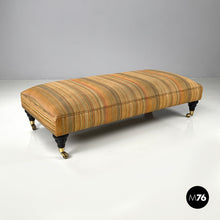 Load image into Gallery viewer, Pouf on wheels with orange and yellow striped fabric, 1970s
