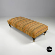 Load image into Gallery viewer, Pouf on wheels with orange and yellow striped fabric, 1970s
