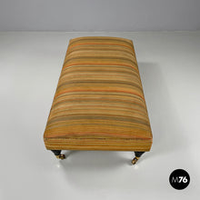 Load image into Gallery viewer, Pouf on wheels with orange and yellow striped fabric, 1970s
