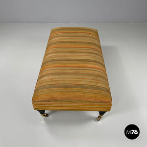 Pouf on wheels with orange and yellow striped fabric, 1970s