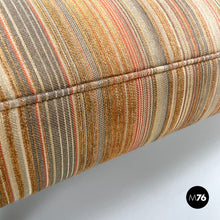 Load image into Gallery viewer, Pouf on wheels with orange and yellow striped fabric, 1970s
