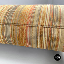 Load image into Gallery viewer, Pouf on wheels with orange and yellow striped fabric, 1970s
