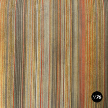 Load image into Gallery viewer, Pouf on wheels with orange and yellow striped fabric, 1970s
