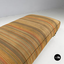 Load image into Gallery viewer, Pouf on wheels with orange and yellow striped fabric, 1970s
