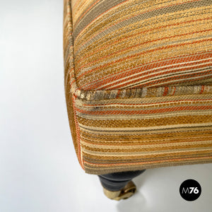 Pouf on wheels with orange and yellow striped fabric, 1970s