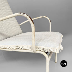 Iron outdoor armchairs in white and azure, 1960s