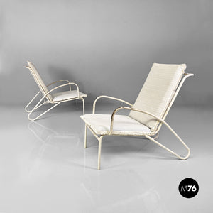 Iron outdoor armchairs in white and azure, 1960s