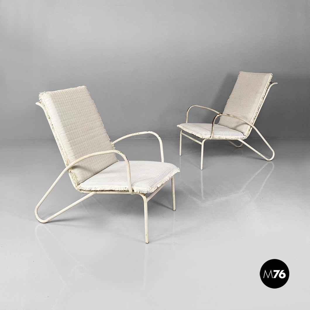 Iron outdoor armchairs in white and azure, 1960s