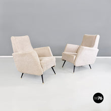 Load image into Gallery viewer, Gray bouclè fabric and black metal pair of armchairs, 1960s
