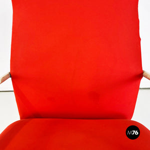 Metal, wood and red fabric adjusting height armchair with armrests, 1980s
