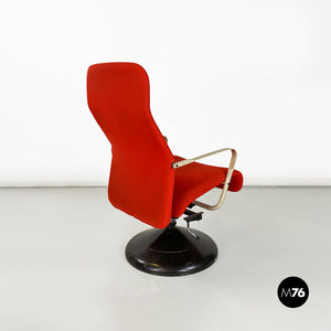 Metal, wood and red fabric adjusting height armchair with armrests, 1980s