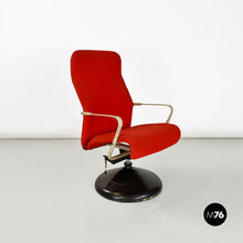 Carica l&#39;immagine nel visualizzatore di Gallery, Metal, wood and red fabric adjusting height armchair with armrests, 1980s
