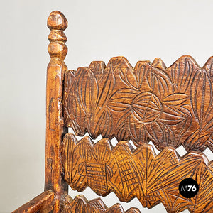 Italian, carved wood high back chair with armrests, 1800s