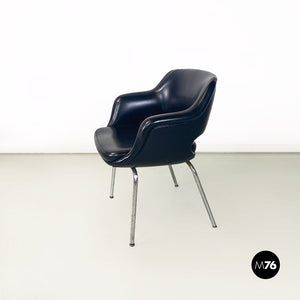 Black faux leather and steel armchair by Cassina, 1960s