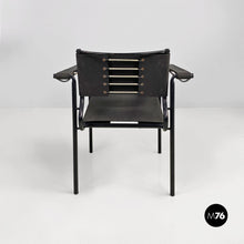 将图片加载到图库查看器，Black leather and metal Spaghetti armchair by Giandomenico Belotti for Alias, 1980s
