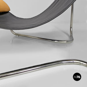 Armchair in chromed steel and leather, 1970s