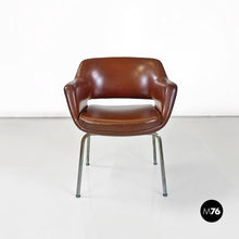 将图片加载到图库查看器，Brown leather armchairs by Cassina, 1970s
