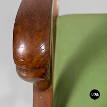 将图片加载到图库查看器，Armchairs in green fabric and wood, 1930s
