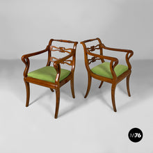将图片加载到图库查看器，Armchairs in green fabric and wood, 1930s
